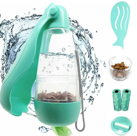 YWFAYNA Luxe Foldable Dog Water Bottle with Poop Bag Dispenser – Leak-Proof, Travel-Ready Hydration (12–19 oz)