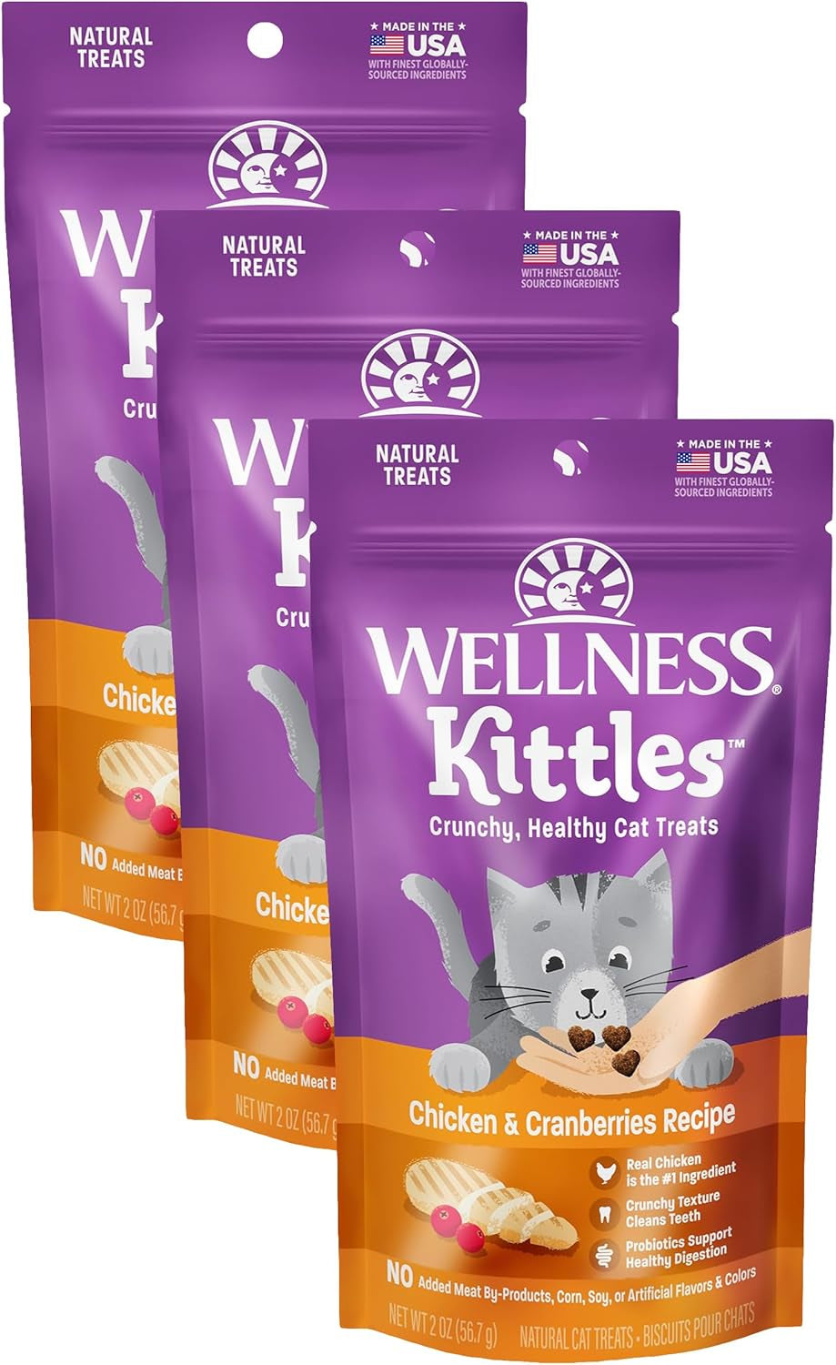 Kittles Crunchy Grain-Free Cat Treats, Tuna & Cranberries Recipe, Suitable for All Life Stages, 6 oz