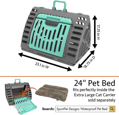 Sport Pet Designs Collapsible Travel Cat Carrier with Front Door Access and Waterproof Bed