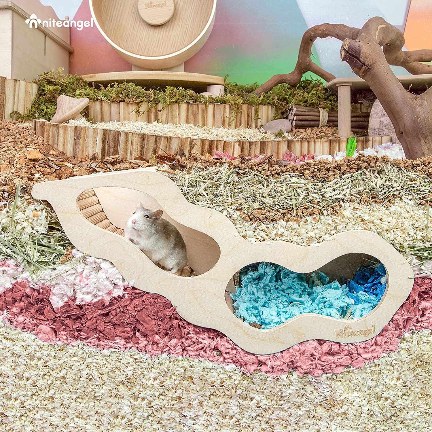 Hamster House with Climbing Ladder for Small Pets, Featuring Secret Peep Tunnel Design