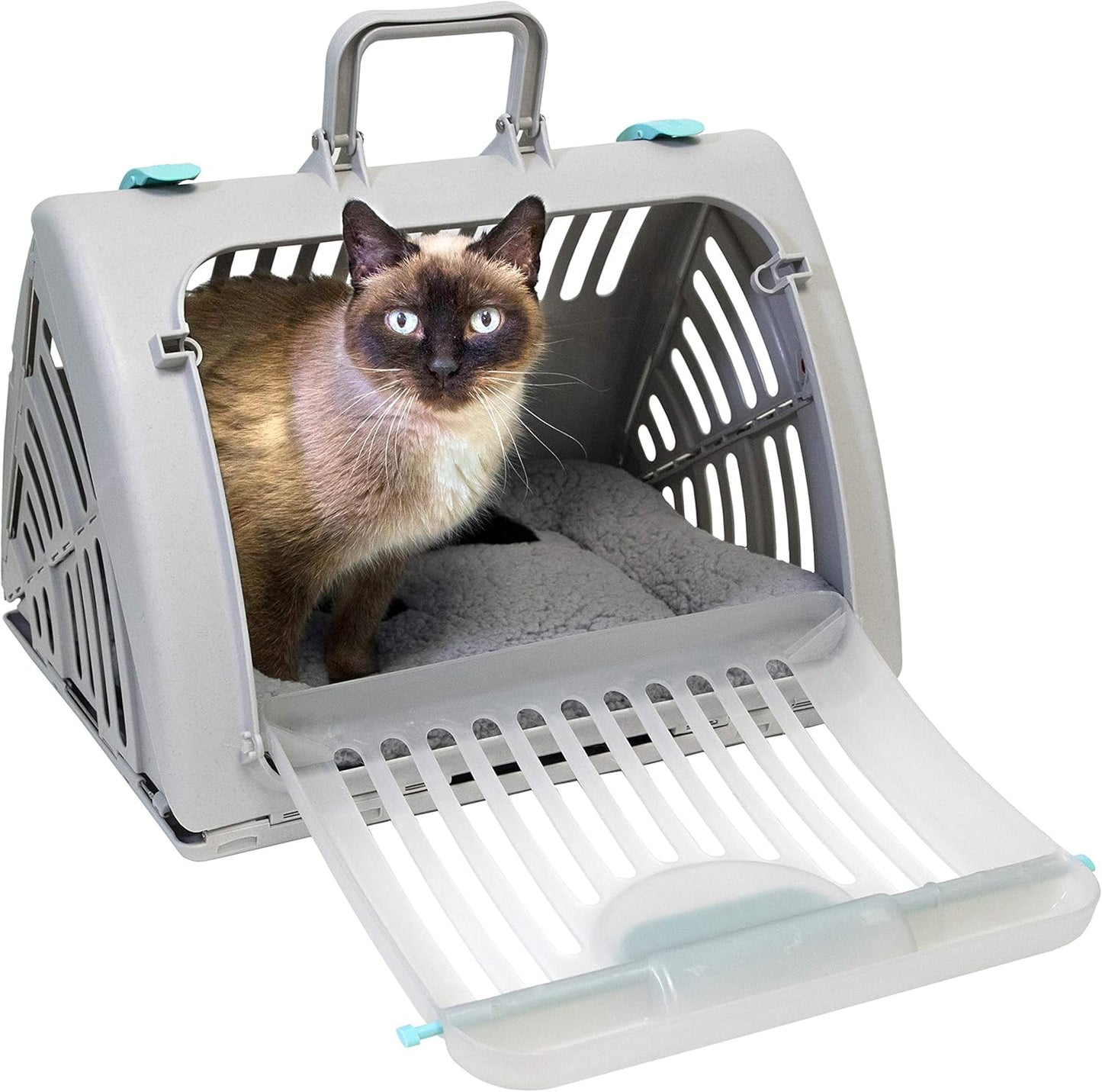 Sport Pet Designs Collapsible Travel Cat Carrier with Front Door Access and Waterproof Bed