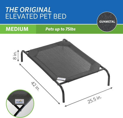 Elevated Dog Bed - Breathable Off-The-Ground Design with Cooling Fabric, Joint Relief, Moisture-Resistant Material, 100% Recyclable, Easy to Clean, Gunmetal, Medium