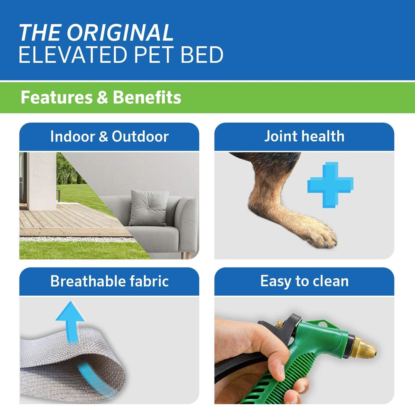 Elevated Dog Bed - Breathable Off-The-Ground Design with Cooling Fabric, Joint Relief, Moisture-Resistant Material, 100% Recyclable, Easy to Clean, Gunmetal, Medium