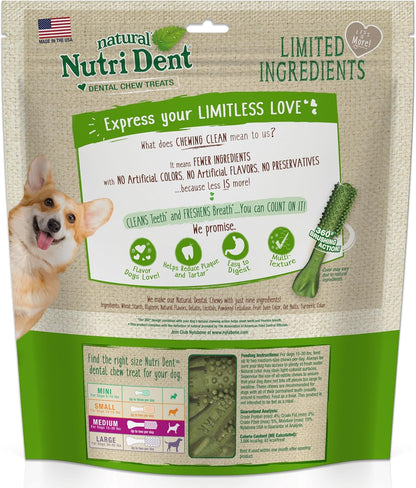Nutri Dent Natural Dog Dental Treats - Teeth Cleaning and Breath Freshener for Medium Dogs - Fresh Breath Flavor (40 Count)