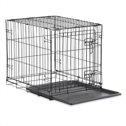 Wire Dog Crate, Single-Door, Divider and Leak-Proof Tray, Metal, Foldable, Durable, Black, 48"