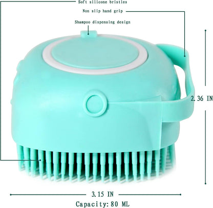 Soft Silicone Pet Bath Brush with Shampoo Dispenser for Dogs and Cats - Grooming Shower Scrubber (Blue)