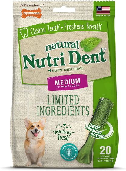 Nutri Dent Natural Dog Dental Treats - Teeth Cleaning and Breath Freshener for Medium Dogs - Fresh Breath Flavor (40 Count)