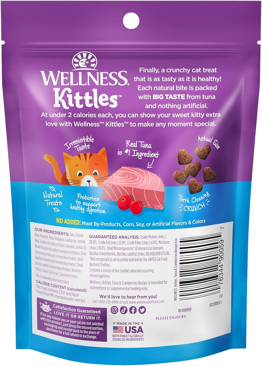 Kittles Crunchy Grain-Free Cat Treats, Tuna & Cranberries Recipe, Suitable for All Life Stages, 6 oz