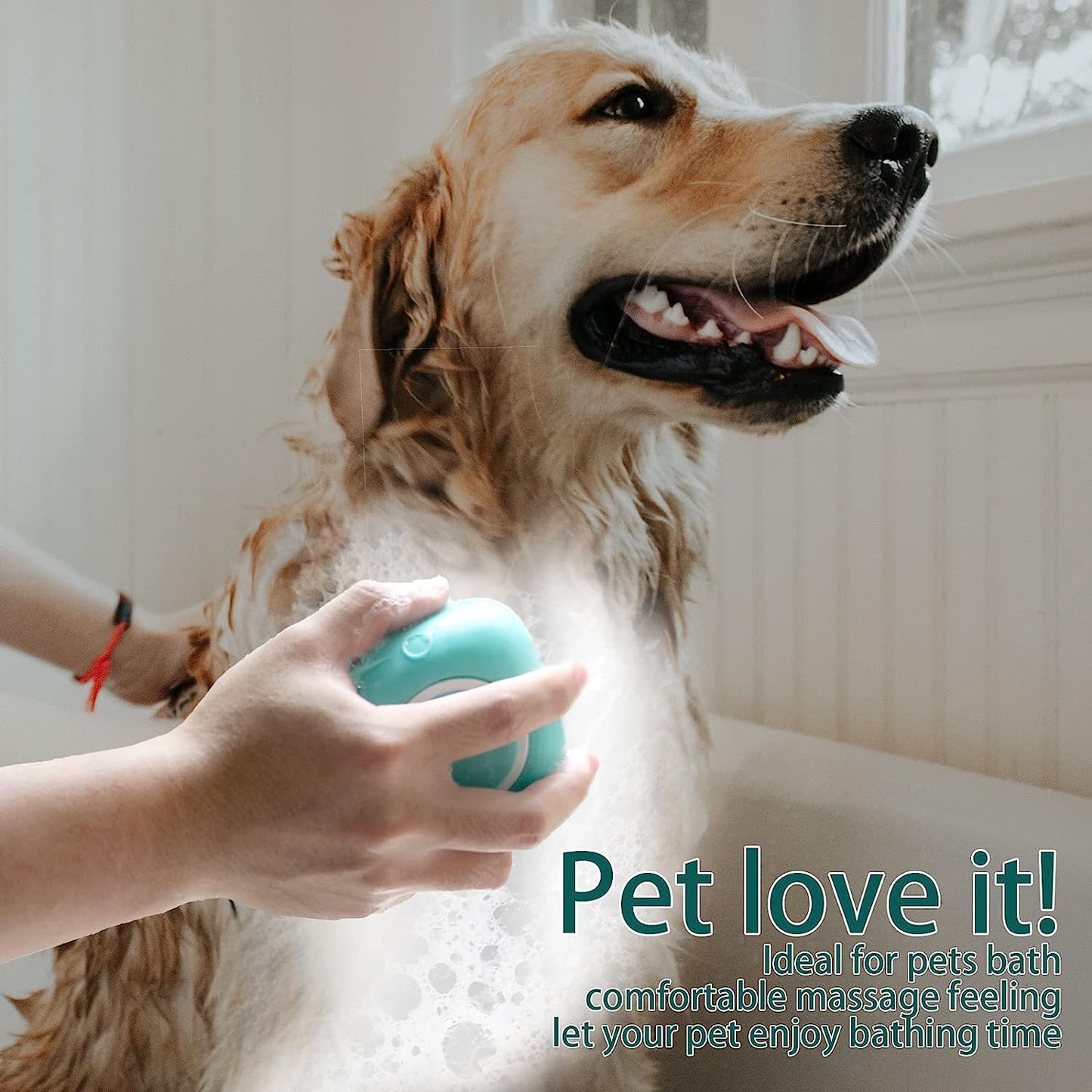 Soft Silicone Pet Bath Brush with Shampoo Dispenser for Dogs and Cats - Grooming Shower Scrubber (Blue)