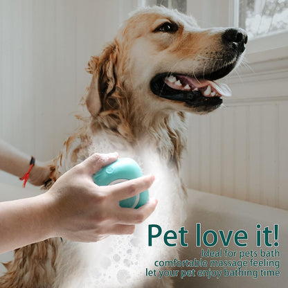 Soft Silicone Pet Bath Brush with Shampoo Dispenser for Dogs and Cats - Grooming Shower Scrubber (Blue)