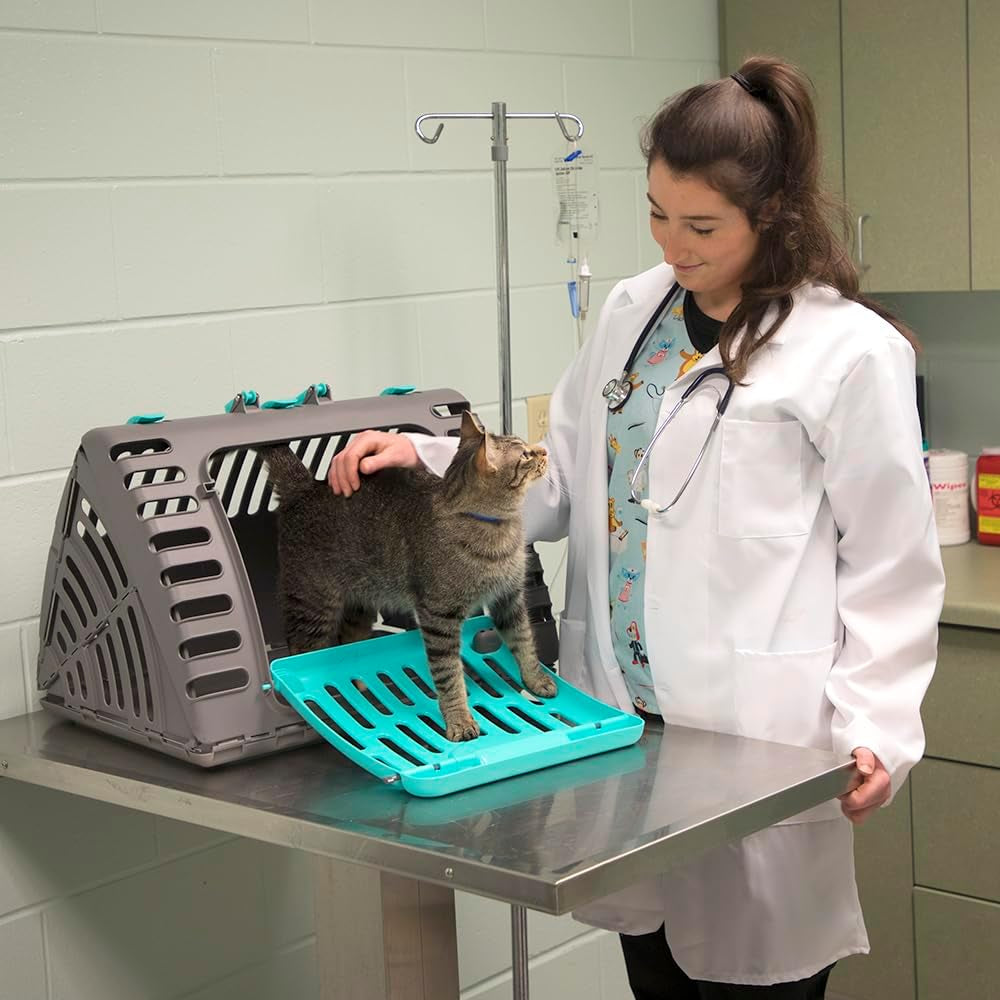 Sport Pet Designs Collapsible Travel Cat Carrier with Front Door Access and Waterproof Bed