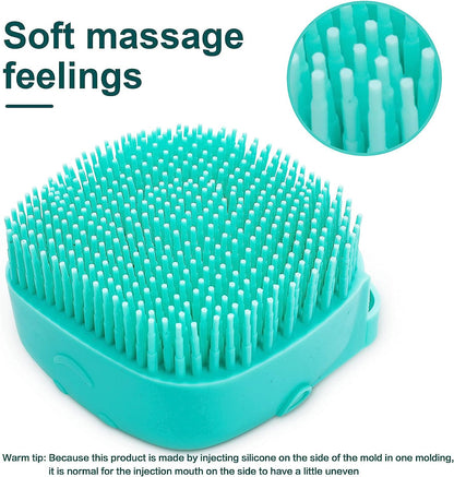 Soft Silicone Pet Bath Brush with Shampoo Dispenser for Dogs and Cats - Grooming Shower Scrubber (Blue)