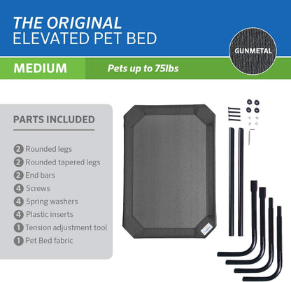 Elevated Dog Bed - Breathable Off-The-Ground Design with Cooling Fabric, Joint Relief, Moisture-Resistant Material, 100% Recyclable, Easy to Clean, Gunmetal, Medium