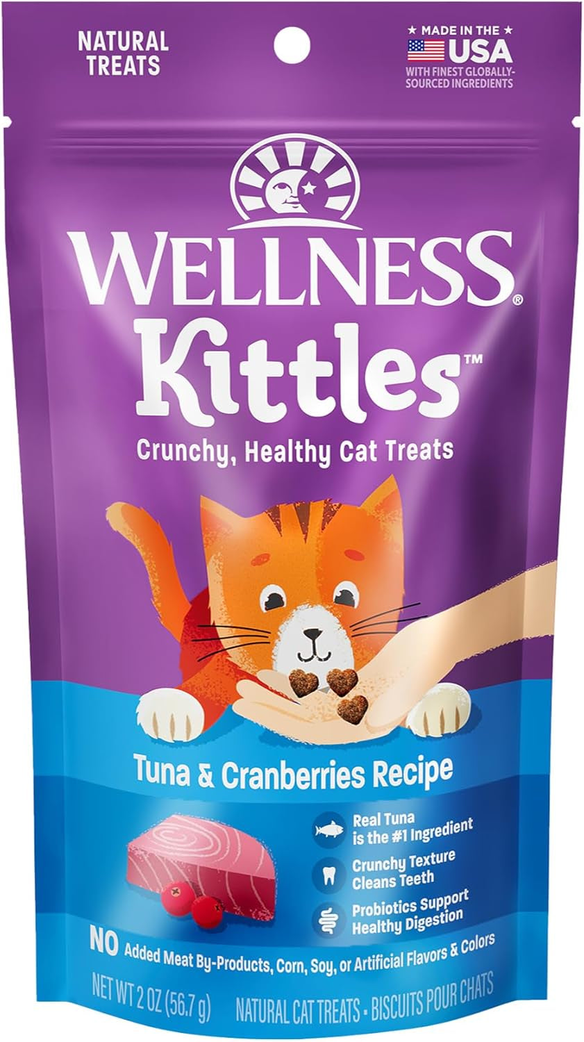 Kittles Crunchy Grain-Free Cat Treats, Tuna & Cranberries Recipe, Suitable for All Life Stages, 6 oz