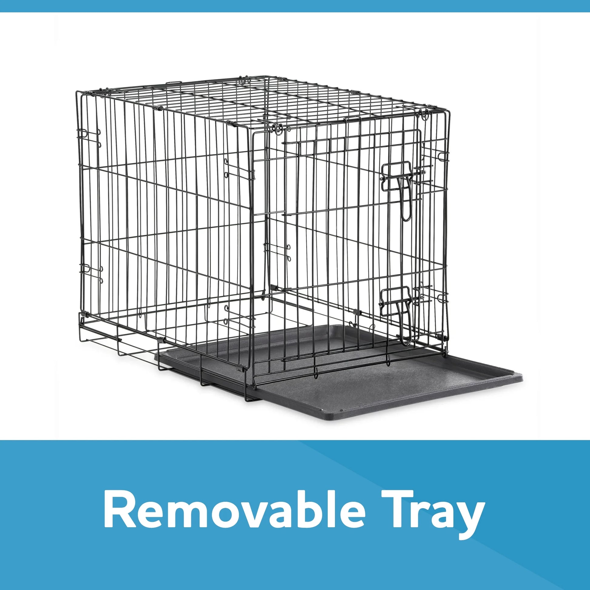 Wire Dog Crate, Single-Door, Divider and Leak-Proof Tray, Metal, Foldable, Durable, Black, 48"
