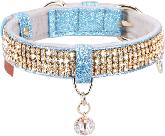Luxury Bling PU Leather Pet Collar with Rhinestones & Crystal Pendant – Adjustable Glam Collar for Small to Medium Dogs