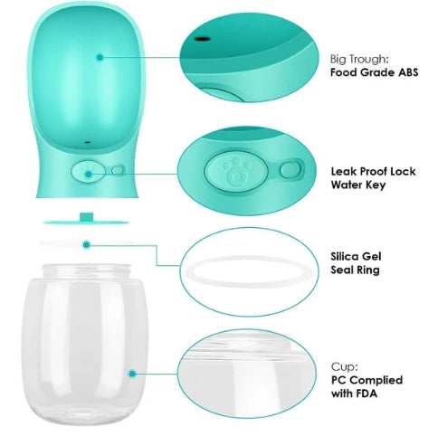 Luxe Portable Pet Water Bottle with Smart Drinking Bowl – Spill-Free Hydration for Dogs & Cats (350–550 ml)