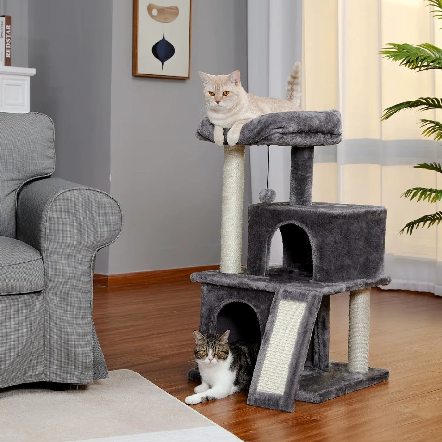Luxury Cat Tree Tower with Double Condos, Hammock & Full Sisal Scratching Posts Elevated Comfort • Elegant Design • Built for Play & Rest