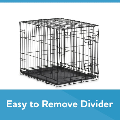 Wire Dog Crate, Single-Door, Divider and Leak-Proof Tray, Metal, Foldable, Durable, Black, 48"