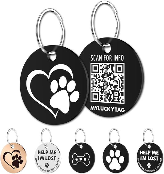 Stainless Steel QR Code Pet Identification Tag | Personalized Dog and Cat Collar Accessory | Online Profile with Scanned Location Alert | Durable and Waterproof Design