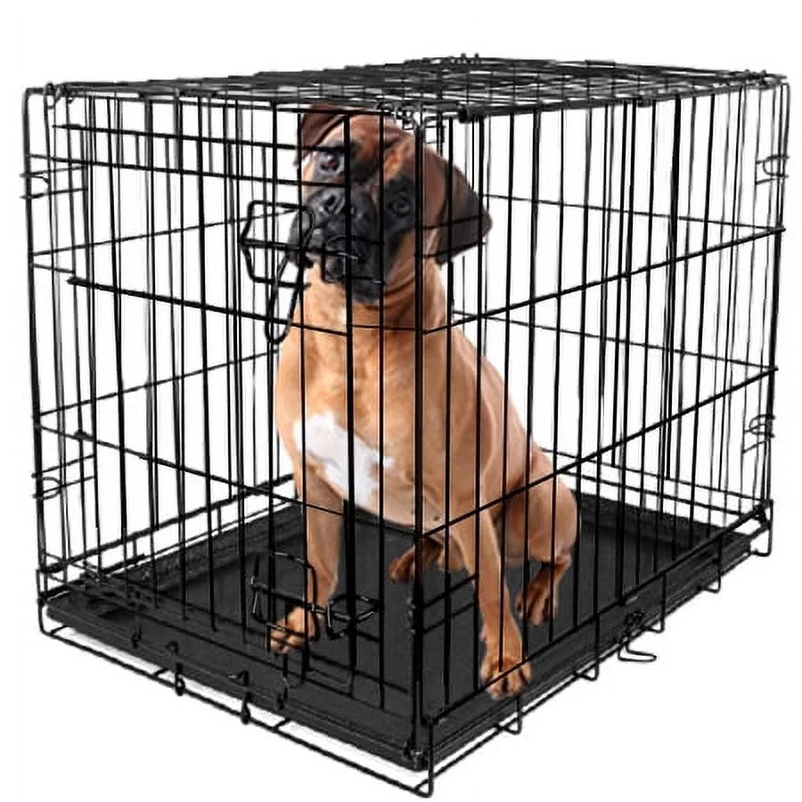 Wire Dog Crate, Single-Door, Divider and Leak-Proof Tray, Metal, Foldable, Durable, Black, 48"
