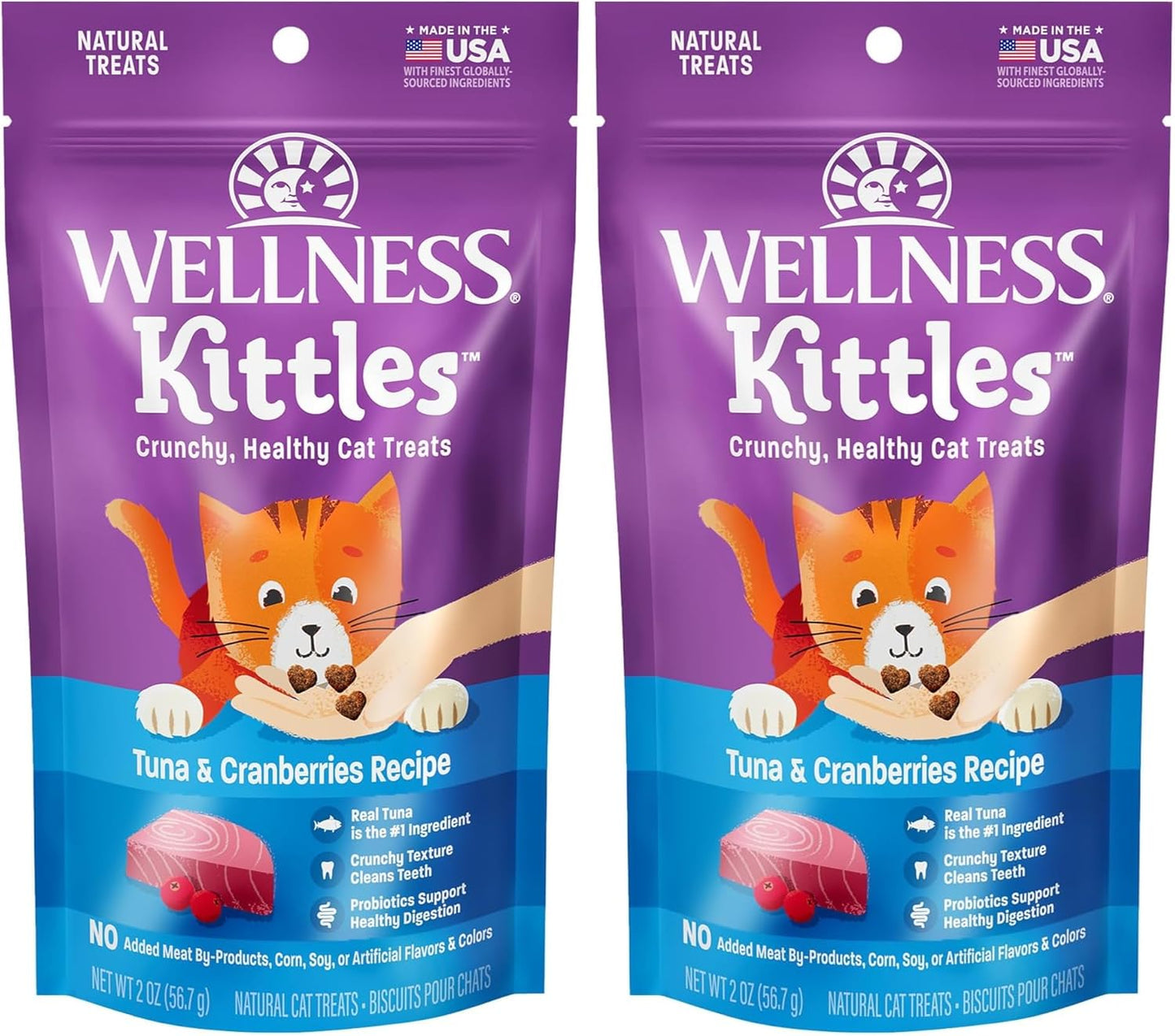 Kittles Crunchy Grain-Free Cat Treats, Tuna & Cranberries Recipe, Suitable for All Life Stages, 6 oz