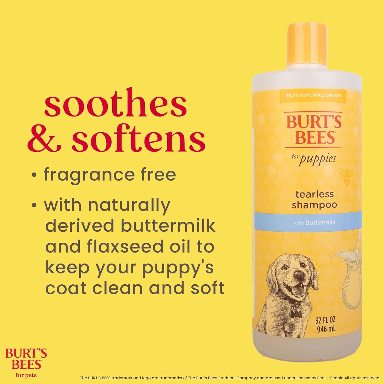 Tearless Puppy Shampoo with Buttermilk, 95% Natural Ingredients, Gentle Tear-Free Formula for Puppies, 32 Oz