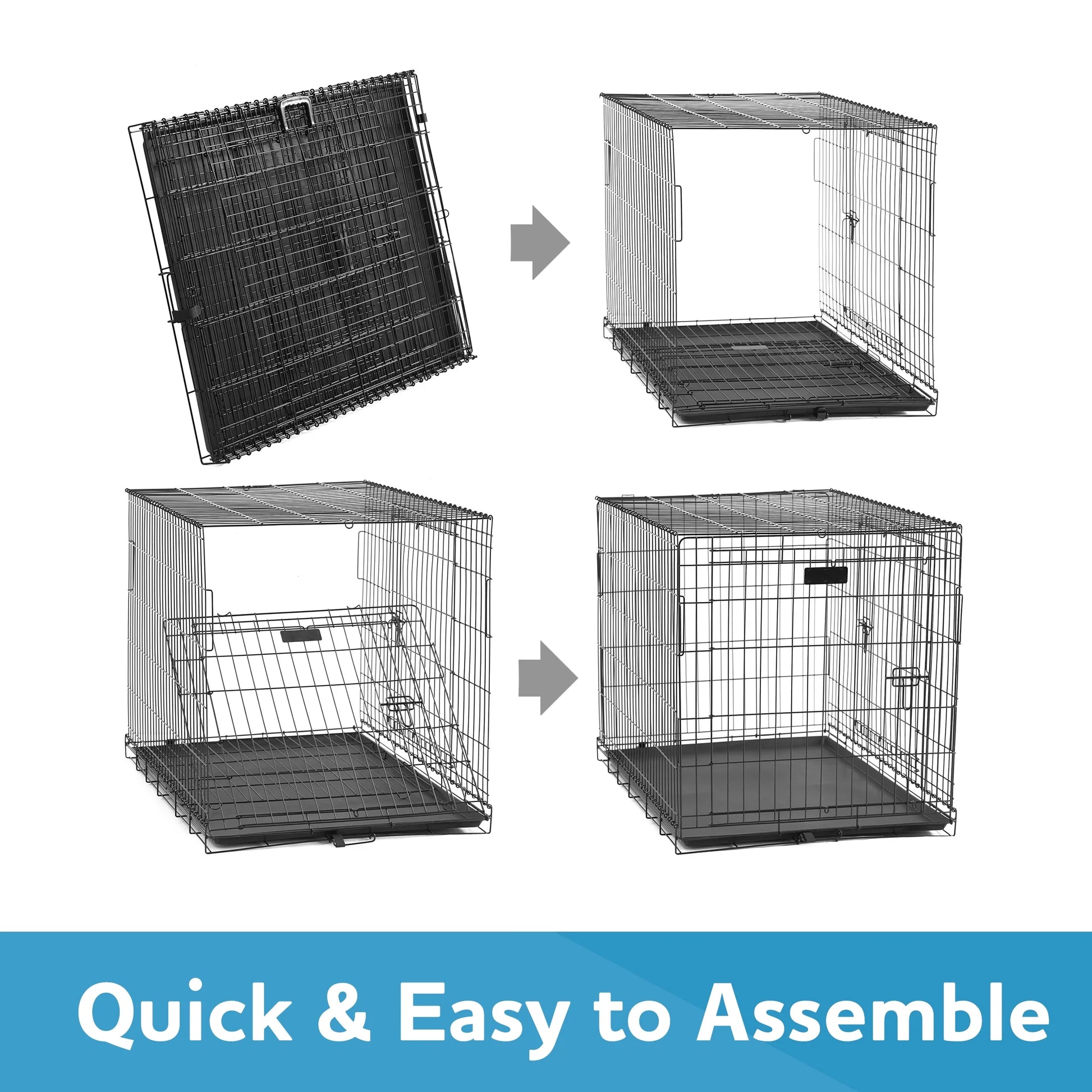Wire Dog Crate, Single-Door, Divider and Leak-Proof Tray, Metal, Foldable, Durable, Black, 48"