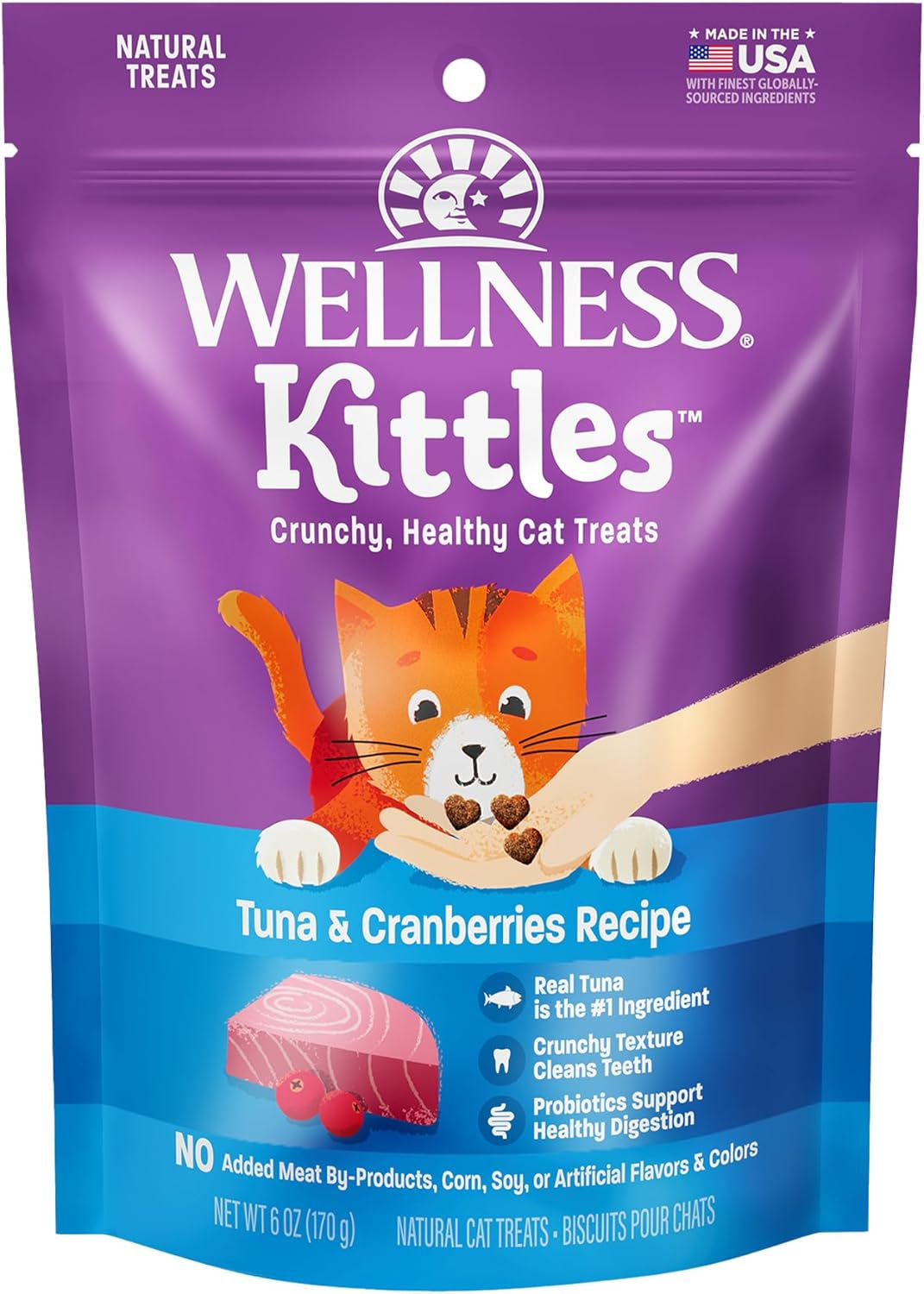 Kittles Crunchy Grain-Free Cat Treats, Tuna & Cranberries Recipe, Suitable for All Life Stages, 6 oz